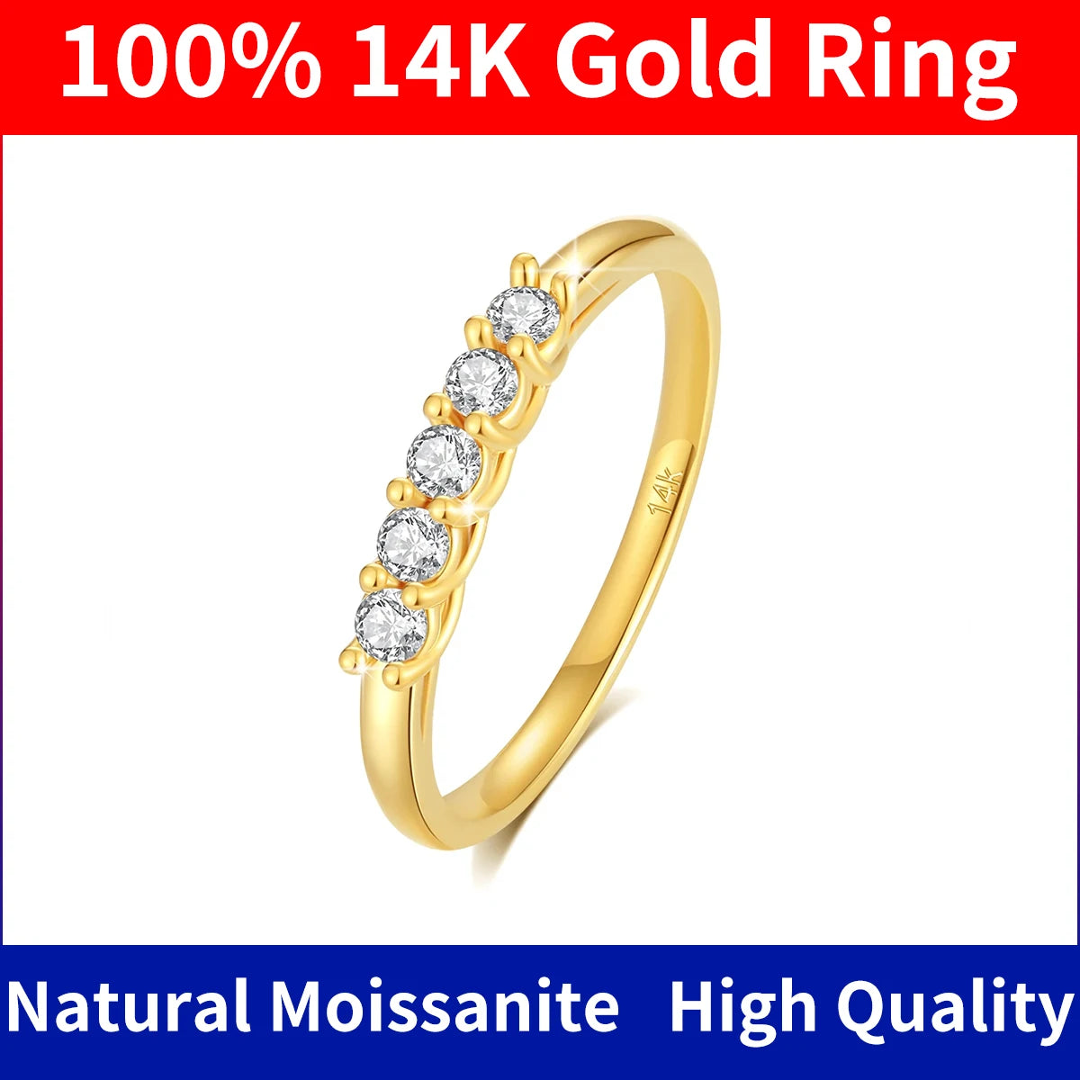 100% Real 14k Gold Ring Wedding Band Moissanite Diamond Promise K Gold Gifts For Women High Quality Luxury Engagement Jewelry