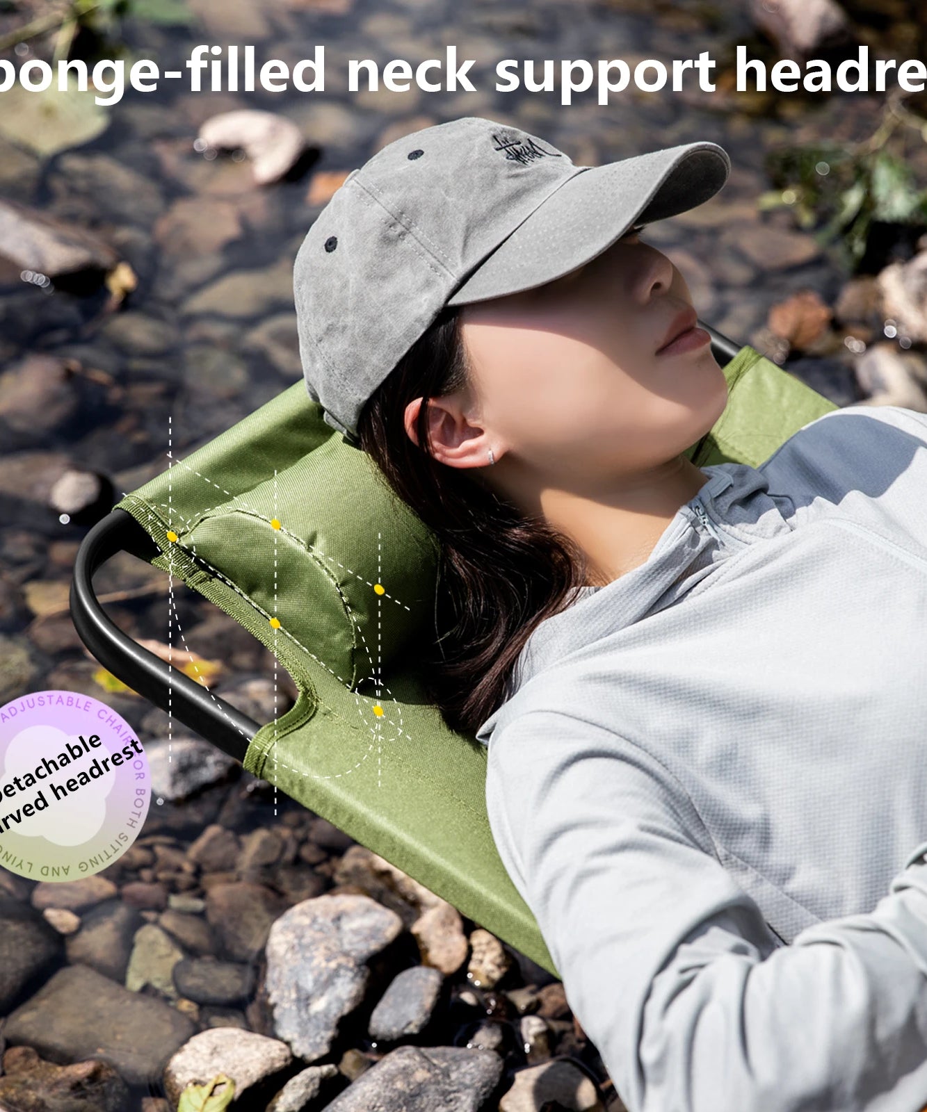 BSWOLF Camping Folding Chair Adjustable Armrest Portable Relaxing Chair With Detachable Pillow for Beach Travel Hiking