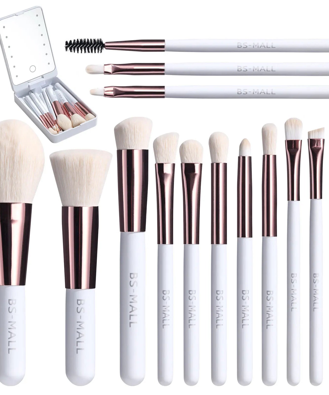 Travel Makeup Brush Set Small Portable With LED mirror and 14 pcs Makeup Brushes For Women Beauty Makeup Kit And Storage Box