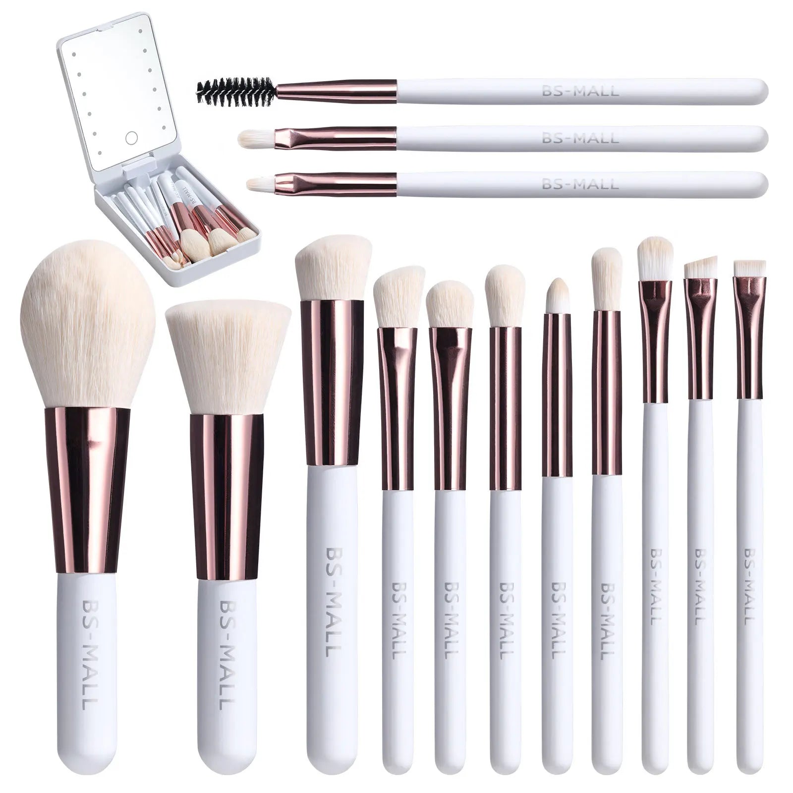 Travel Makeup Brush Set Small Portable With LED mirror and 14 pcs Makeup Brushes For Women Beauty Makeup Kit And Storage Box