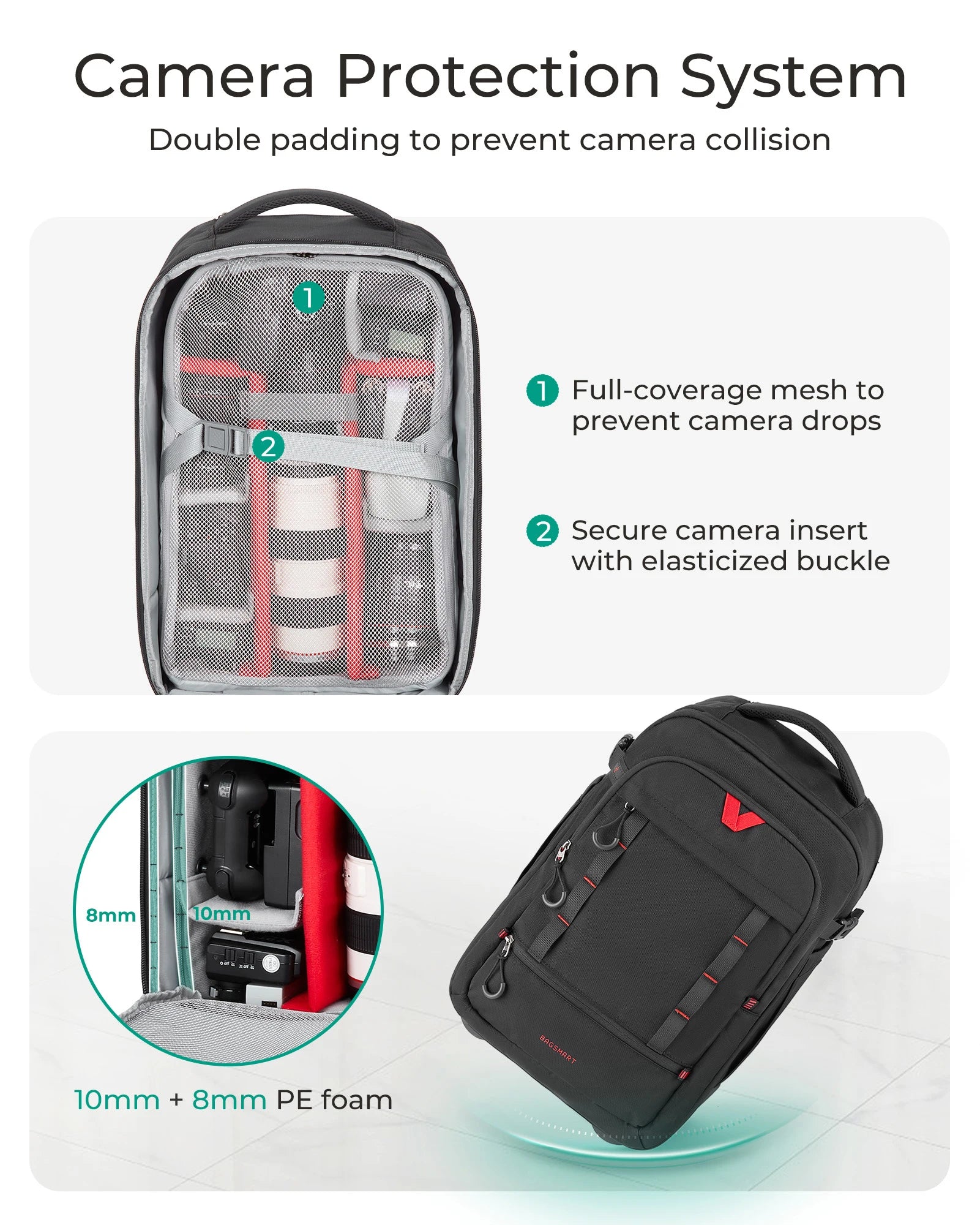 BAGSMART Rolling Camera Bag Photographer Backpack for DSLRs Professional Roller Photo Bags Photographic Rolling Travel Suitcase