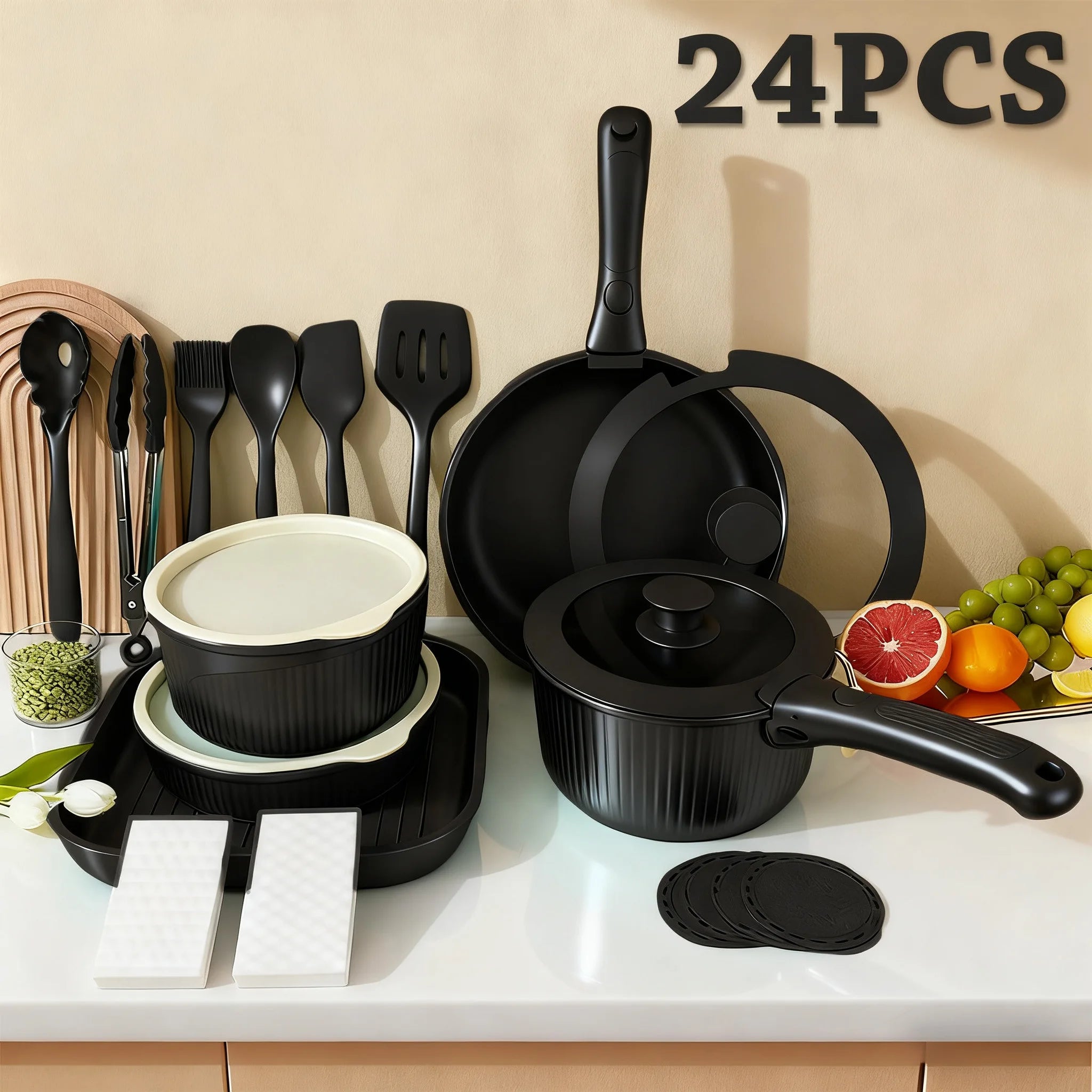 Pots and Pans Set, Nonstick Cookware Set Detachable Handle, Induction Kitchen Cookware Sets , RV Cookware Set, Oven Safe