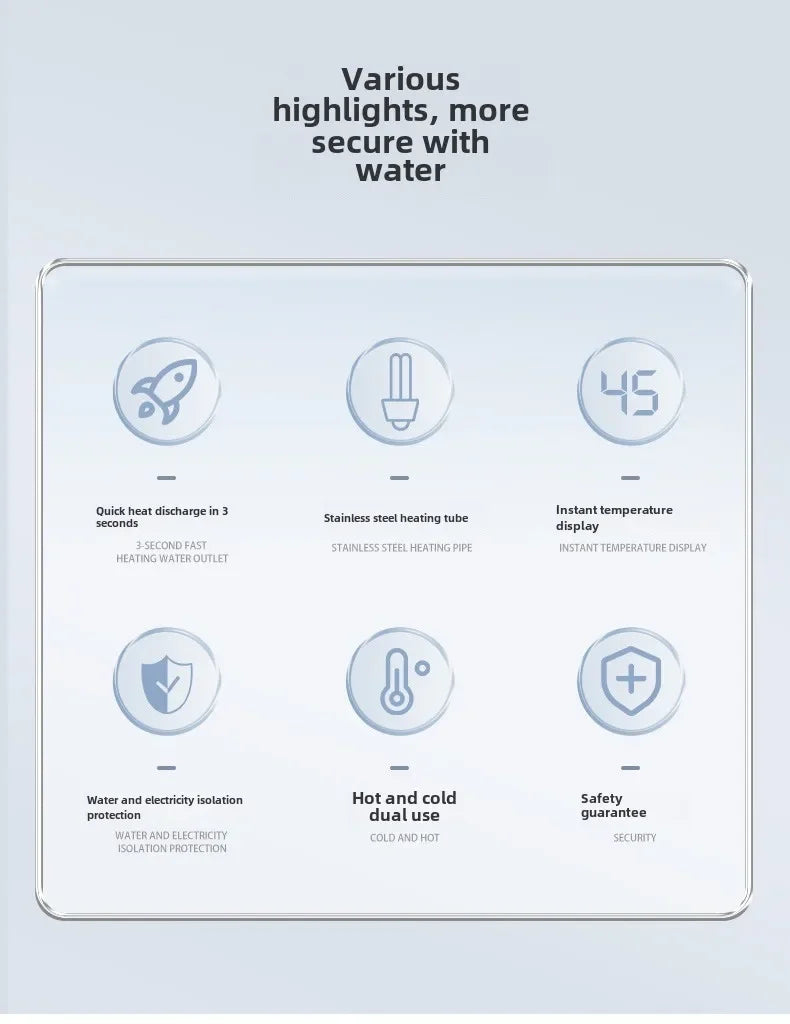 3000W Instant Hot Water Heater Faucet Electric Tankless for Kitchen Fast Heating Tap with Temperature Display