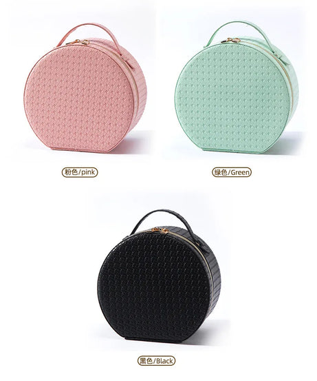 Waterproof Round Vanity Case with LED Light Mirror - Large Capacity, Portable Cosmetic Organizer Bag for Business Trips & Travel