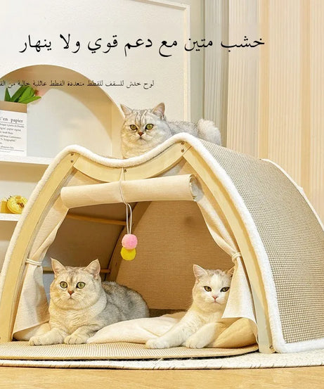 Warmth Enclosed Wooden  Scratching Board Large Villa Sle  House for All Seasons Indoor Pet elter  Tent Dog Bed