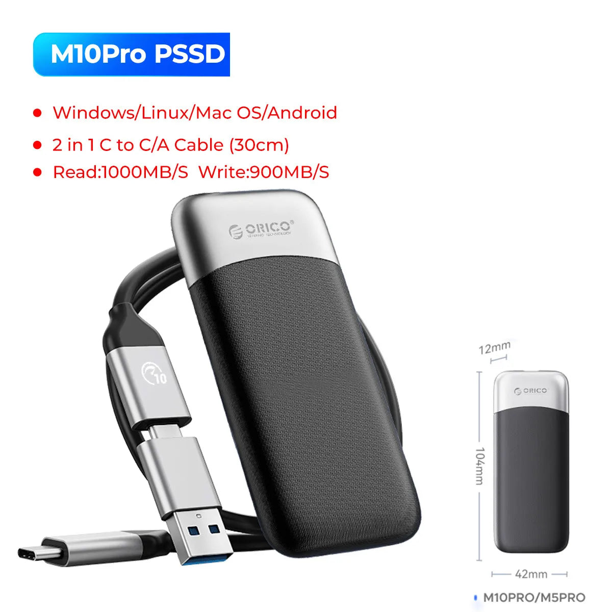 ORICO 1TB External SSD Up to 2000MB/s Portable Solid State Drive Reliable Storage for Type-C Laptops M20