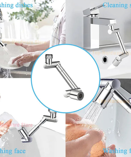 1440° Rotatable Scalable Metal Faucet Bathroom Tap Splash-proof Bubbler Kitchen Faucet Filter Nozzle Tap Saving Water Extender