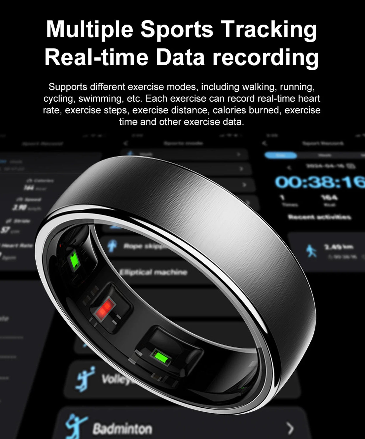 Uhoofit R10 Smart Ring with Charging Case Men Women Health Heart Rate Sleep Monitor IP68 & 5ATM Waterproof Multi-sport Mode