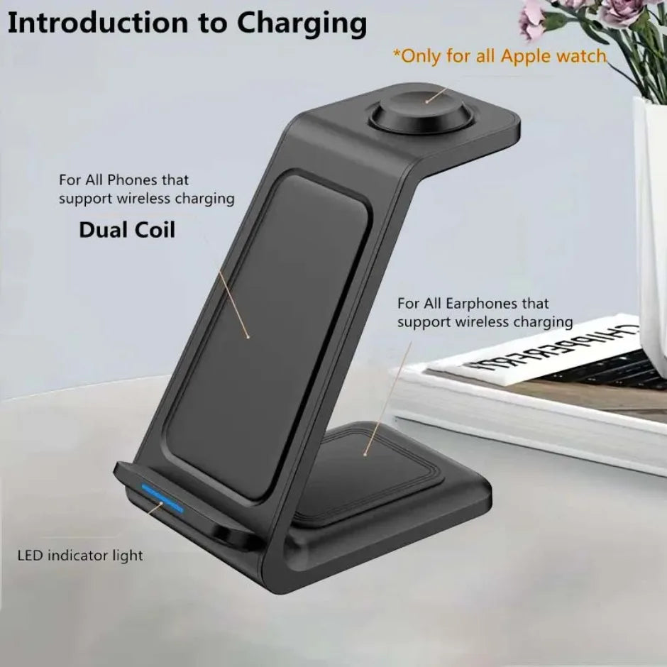 3 In 1 Wireless Charger Stand 30W Fast Charging Station for iPhone 16 15 14 13 12 11 iWatch 10/9/8/7 Ultra Airpods Phone Holder