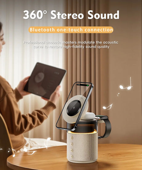 5-in-1 Magnetic Wireless Charging Station with Wireless Speaker Night Light Fast Charger for iPhone iWatch AirPods With Speaker