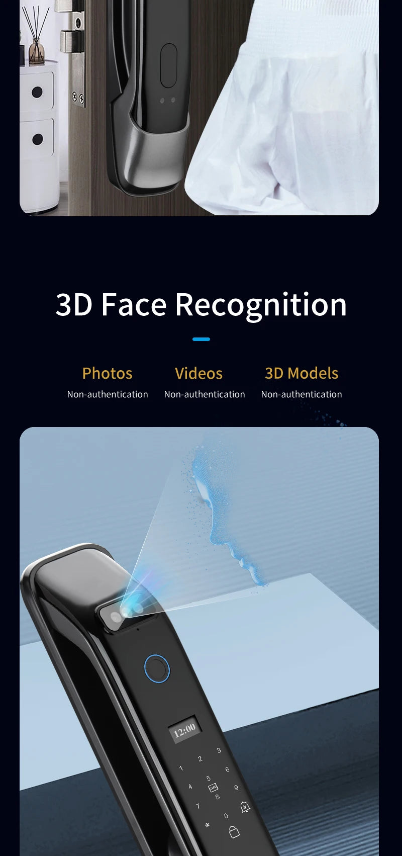 3D Real-time Intercom Face Recognition Digital Door Lock With Camera FIngerprint Password Unlock Keyless Electronic Door Lock