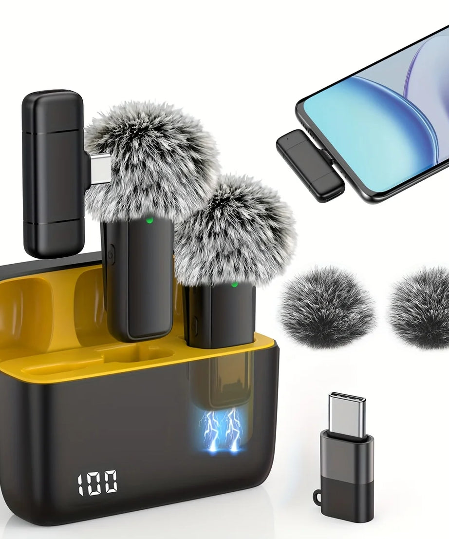 Wireless Lavalier Microphone with Charging Case Windproof Fleece Suitable for Phones Laptop Devices with Noise canceling MIC