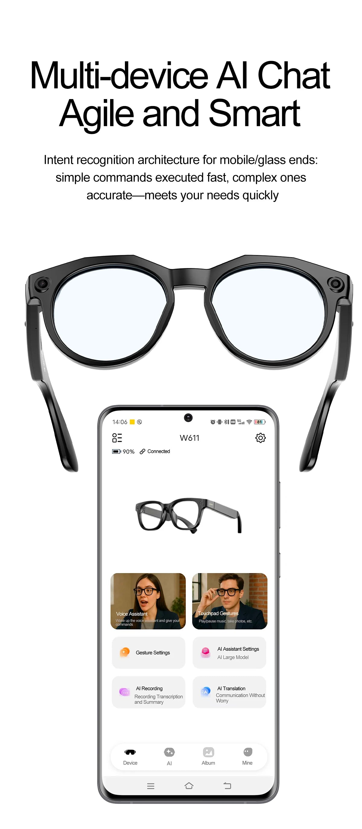 2026 New 4K HD AI Smart Glasses Men 800W Pixel Camera Bluetooth Call 4GB WIFI Transmission Voice Assistant Smart Glasses Women