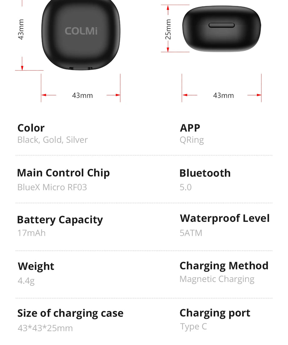2024 COLMI R02 Smart Ring with Charging Case for Men Women, Battery Life, 39 Days, Health Monitor, 5ATM Waterproof