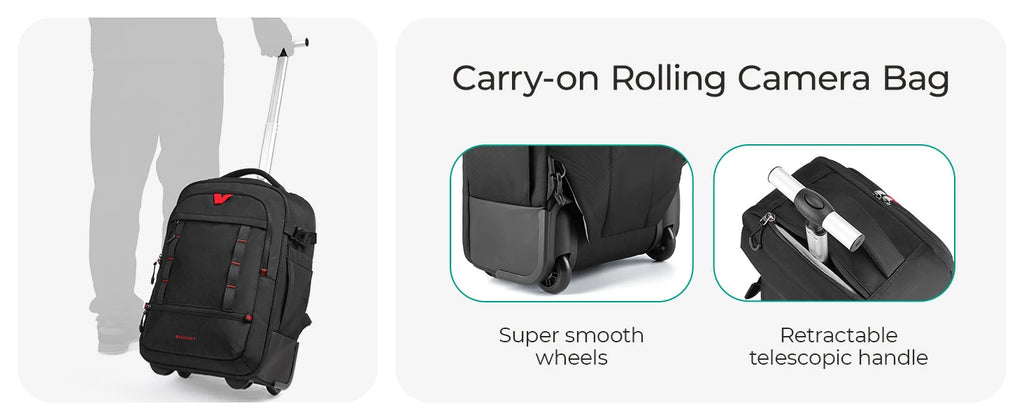 BAGSMART Rolling Camera Bag Photographer Backpack for DSLRs Professional Roller Photo Bags Photographic Rolling Travel Suitcase