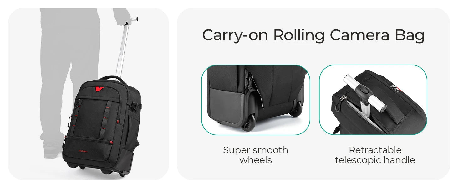 BAGSMART Rolling Camera Bag Photographer Backpack for DSLRs Professional Roller Photo Bags Photographic Rolling Travel Suitcase