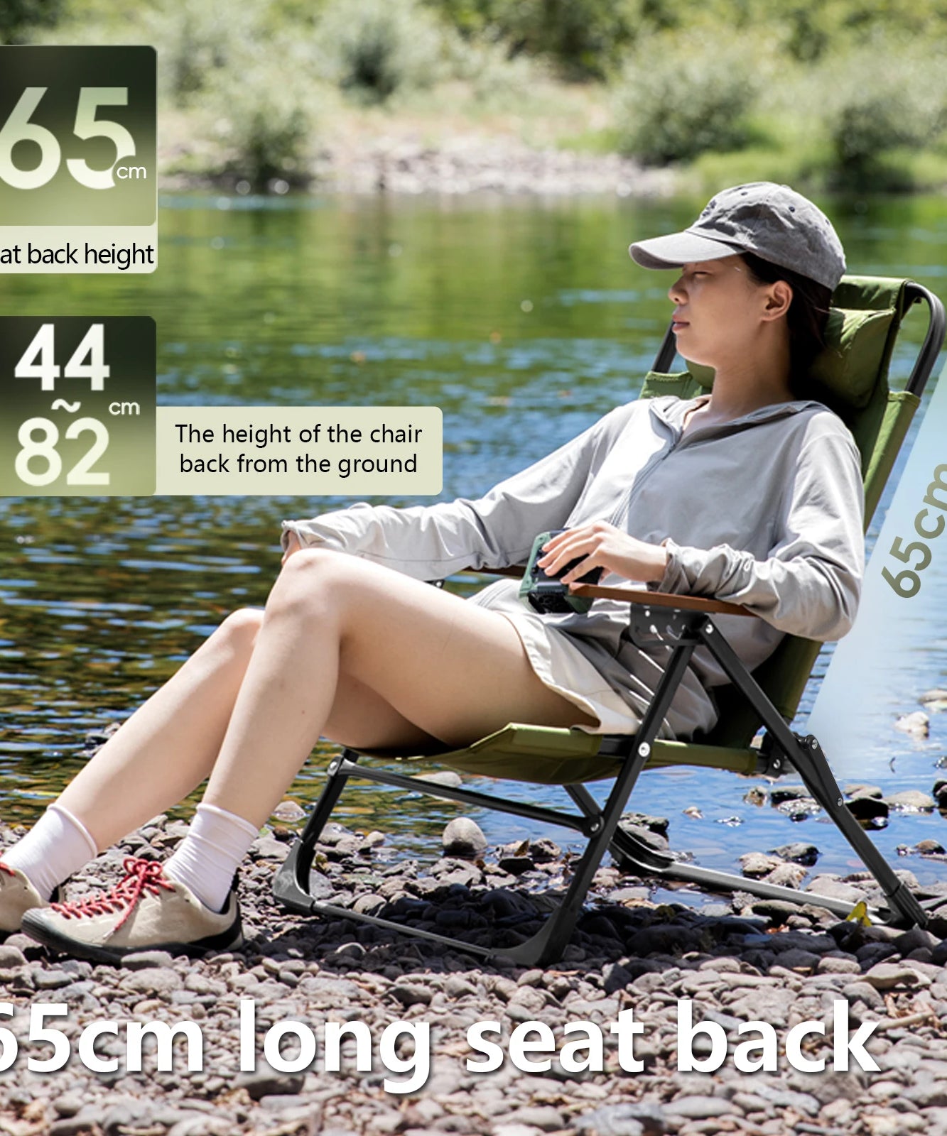 BSWOLF Camping Folding Chair Adjustable Armrest Portable Relaxing Chair With Detachable Pillow for Beach Travel Hiking