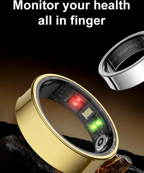 R09 Smart Ring Men Women with Charging Case,Heart Rate Blood Oxygen,Skin Temperature Monitor,5ATM Waterproof For Android iOS
