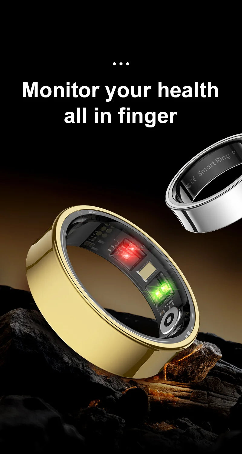 R09 Smart Ring Men Women with Charging Case,Heart Rate Blood Oxygen,Skin Temperature Monitor,5ATM Waterproof For Android iOS
