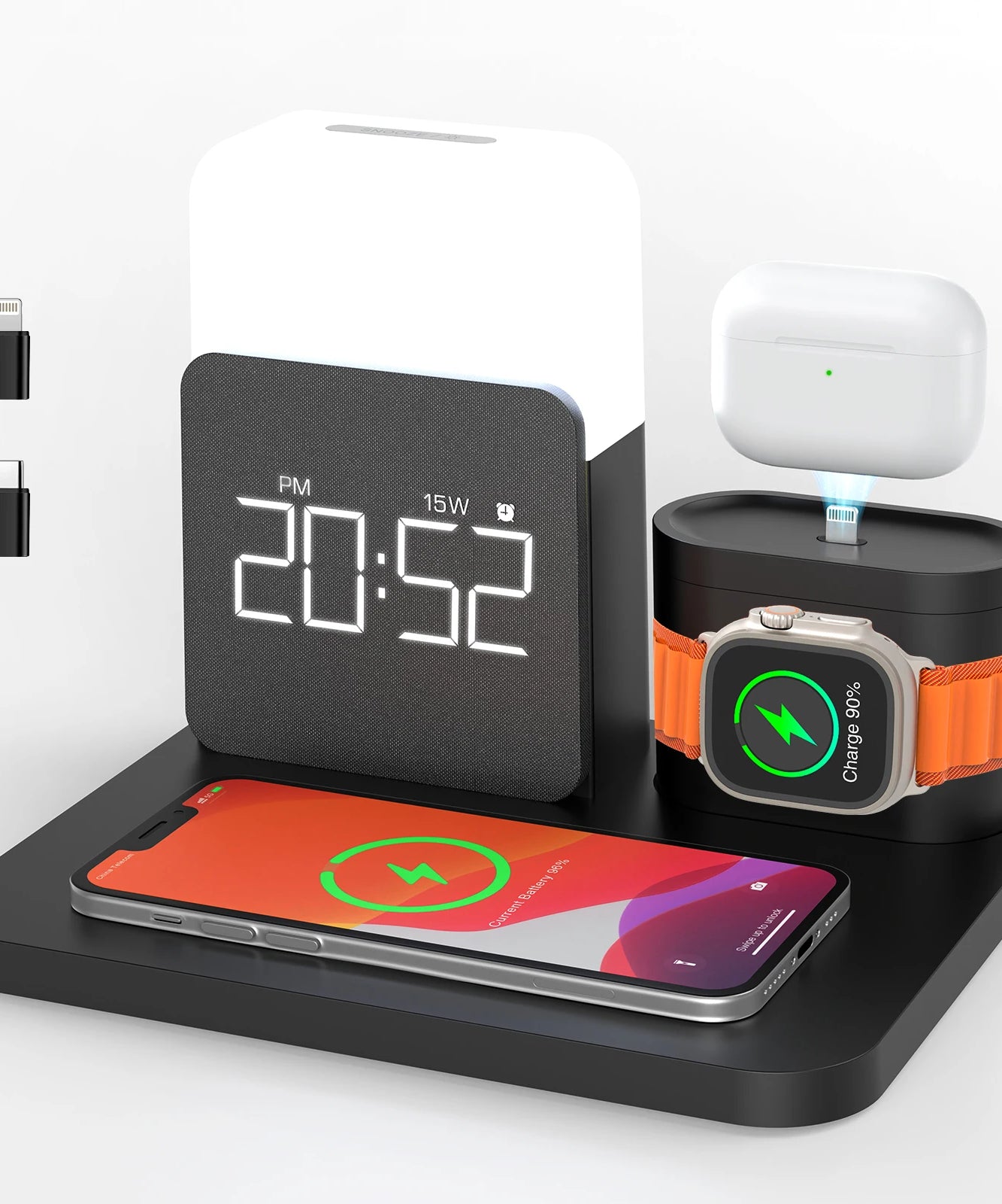 7-in-1 MagSafe Alarm Clock Charger-Wireless Station for iPhone 12-16/Samsung/Xiaomi/Huawei/Apple Watch/AirPods with Night Light