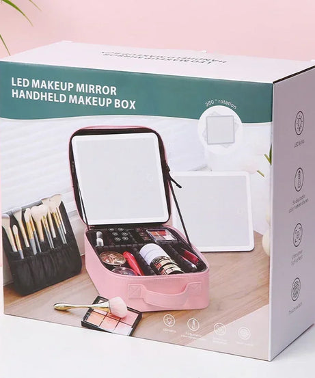 New LED Lighted Cosmetic Case With Mirror PU Leather Portable Travel Makeup Storage Bags Waterproof Travel Makeup Bag