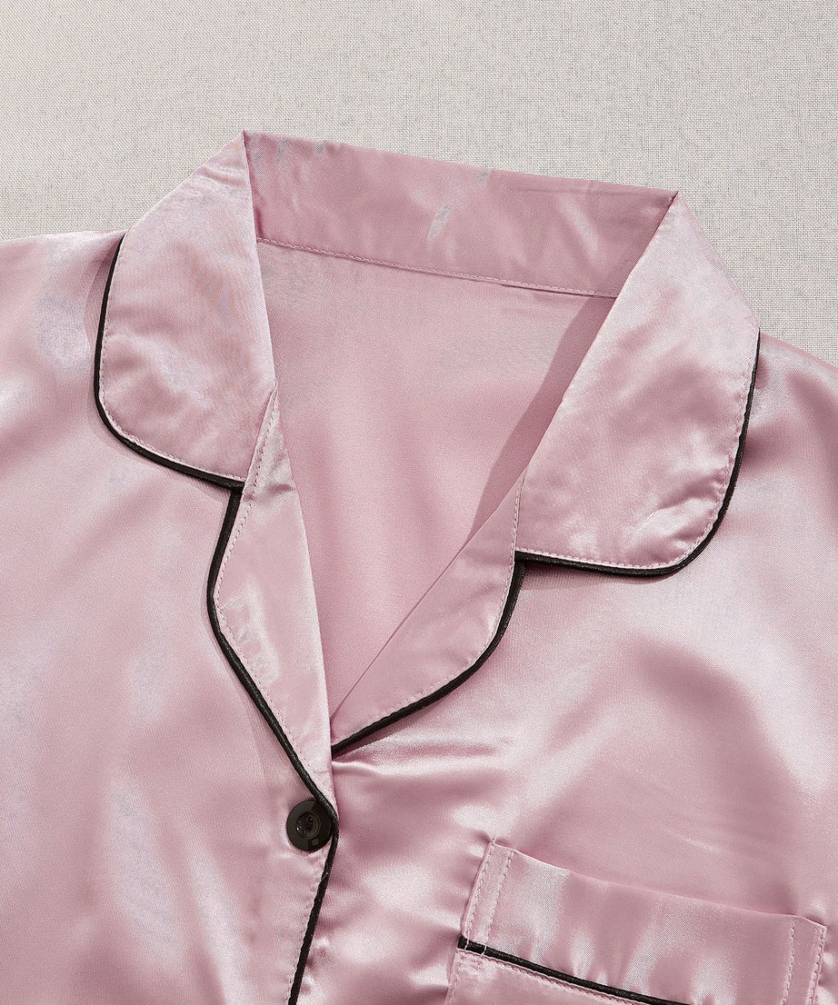 3 Sets Satin Pajama Set, Short Sleeve Lapel Top & Elastic Waistband Shorts, Women's Sleepwear & Loungewear