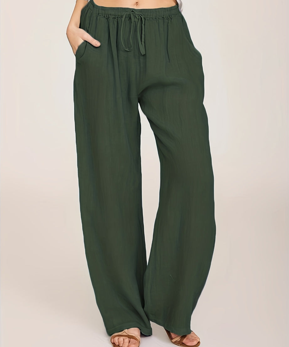 [Casual Pants] Casual Drawstring Wide Leg Pants | Solid Loose Palazzo Pants, Women's Clothing