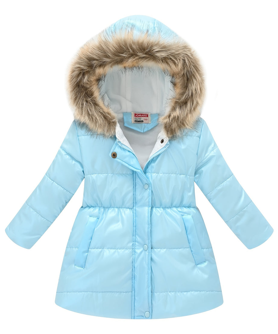 Children's Winter New Style Thickened Glossy Hooded Jacket for Boys and Girls, Mid-Length
