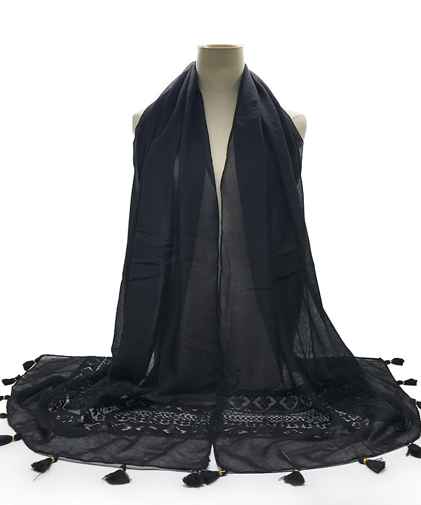 [Elegant Scarf] Elegant Embroidery Hollow Lace Tassel Scarf | Fashion Casual Cold Weather Scarves Wraps For Women for eid
