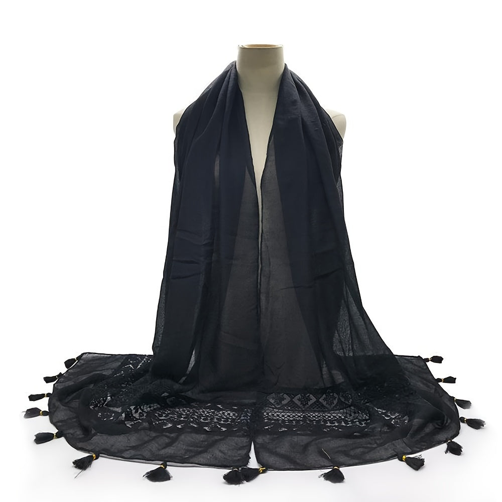 [Elegant Scarf] Elegant Embroidery Hollow Lace Tassel Scarf | Fashion Casual Cold Weather Scarves Wraps For Women for eid