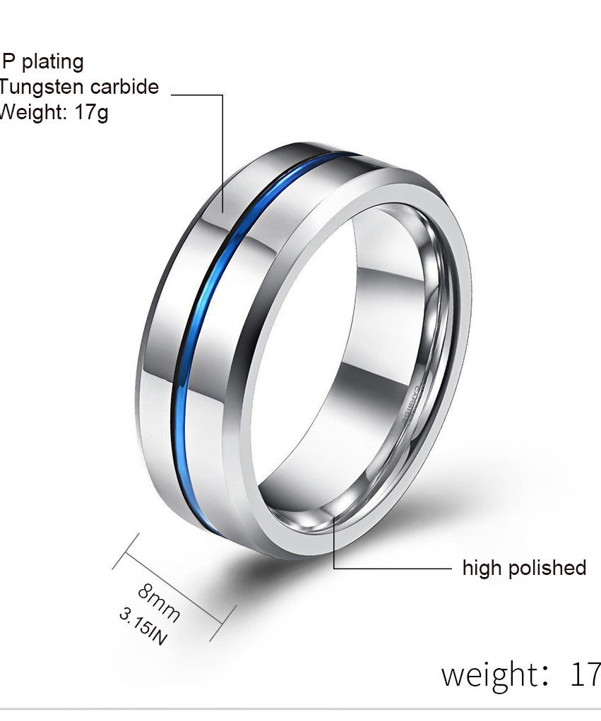 1pc 8mm Blue Tungsten Men's Ring - Heavy-Duty Carbide Ring, Blue, Durable Wedding, Anniversary Gift for Men, Casual Attire, Simple & Stylish Carbide