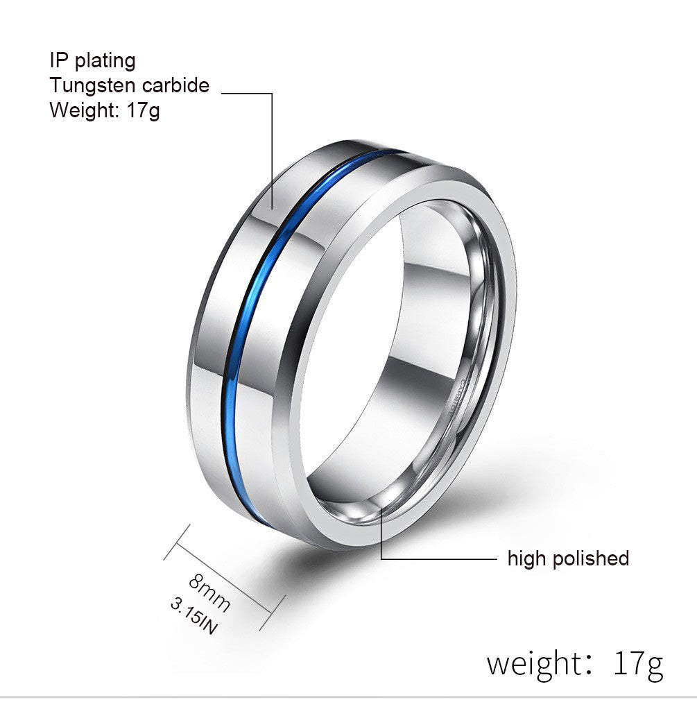 1pc 8mm Blue Tungsten Men's Ring - Heavy-Duty Carbide Ring, Blue, Durable Wedding, Anniversary Gift for Men, Casual Attire, Simple & Stylish Carbide