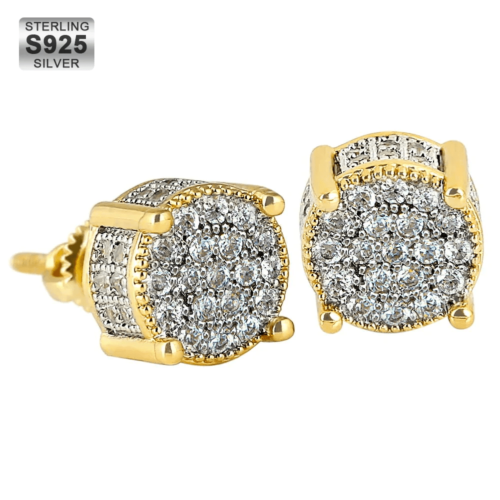 Set of 2 S925 Silvery Hip-Hop Men'S Earrings Featuring Synthetic Zirconia with Micro-Setting And Color Plating in a Round Design.