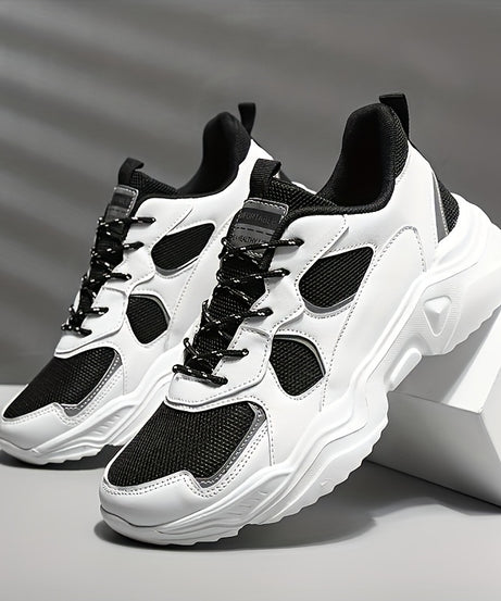 Men's Breathable Mesh Chunky Sneakers - White & Teal Casual Sneakers with EVA Sole, Lace-Up Design for All Seasons