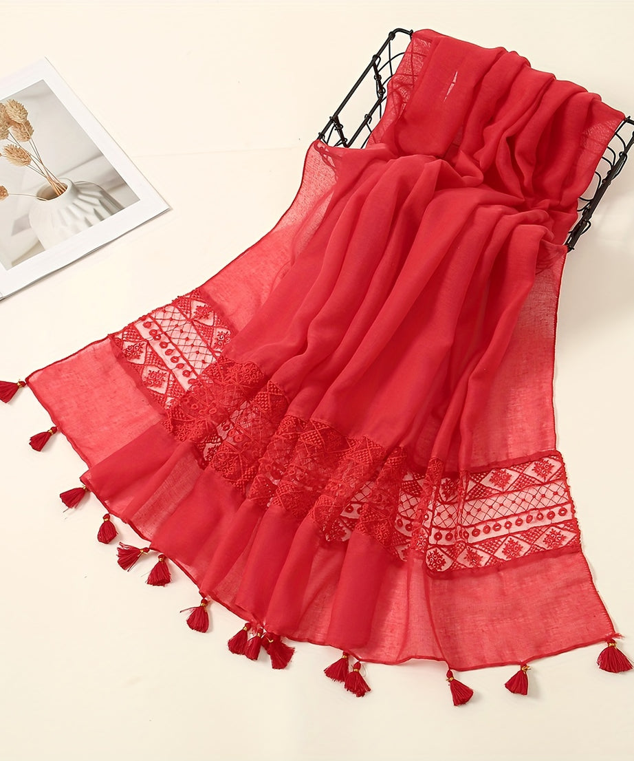 [Elegant Scarf] Elegant Embroidery Hollow Lace Tassel Scarf | Fashion Casual Cold Weather Scarves Wraps For Women for eid