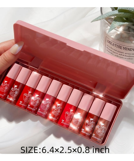 10 pcs Shimmer Mini Lip Gloss Kit - Moisturizing Liquid Lipsticks with Mirror and Waterproof Finish - Perfect Birthday Gift for Women Valentine's Day Gifts