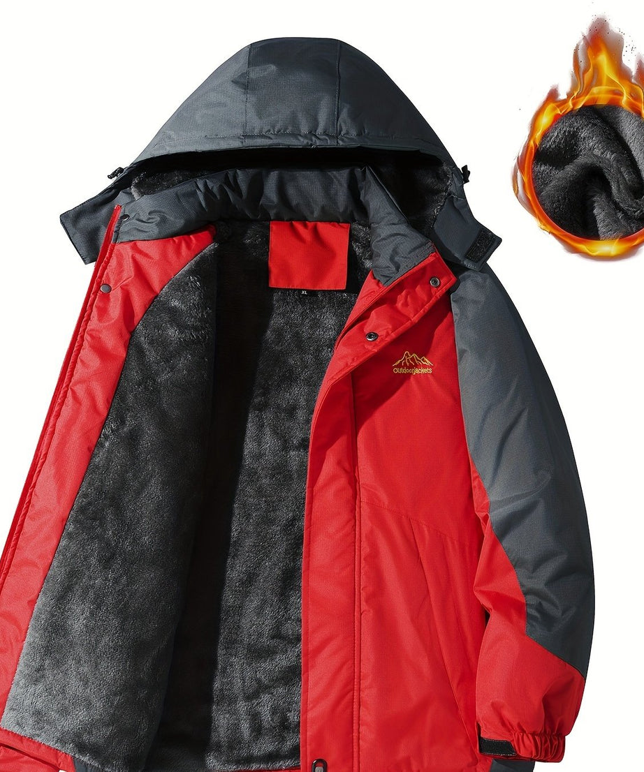 [Thick Hooded Jacket] Windproof Thick Color Block Hooded Jacket | Men's Casual Single-Layer Fleece Jacket for Fall Winter