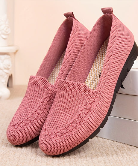 Women's Knitted Solid Color Loafers, Lightweight Non-slip Flat Slip On Shoes, Casual Walking Shoes