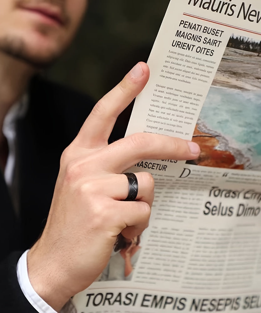1pc 8MM Luxury High Quality Black Titanium Steel Ring Fashion Simple Men's Black Stainless Steel Wire Groove Tire Ring Artificial Jewelry Lover Gift