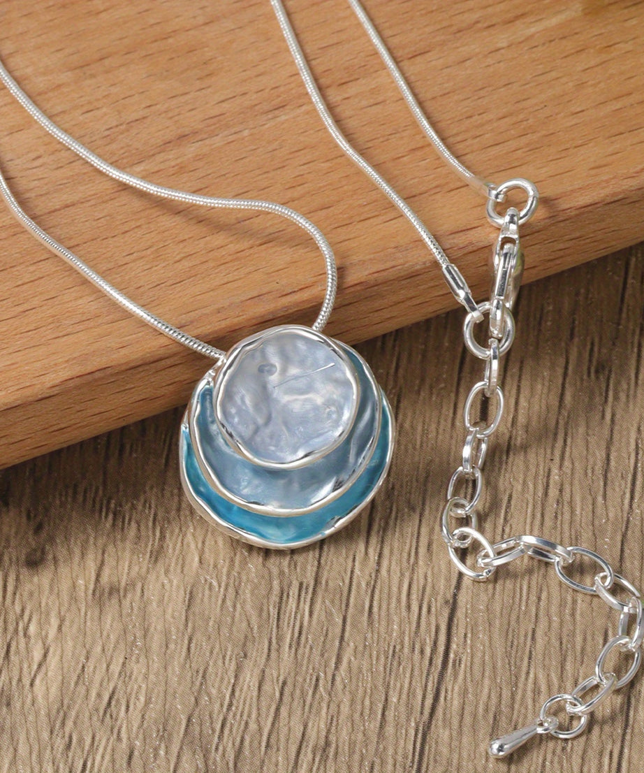 1pc Elegant Blue Enamel Pendant Necklace for Men - Zinc Alloy with Golden Accents, Twisted Rope Chain Design, Sophisticated Accessory for Formal or Casual Attire