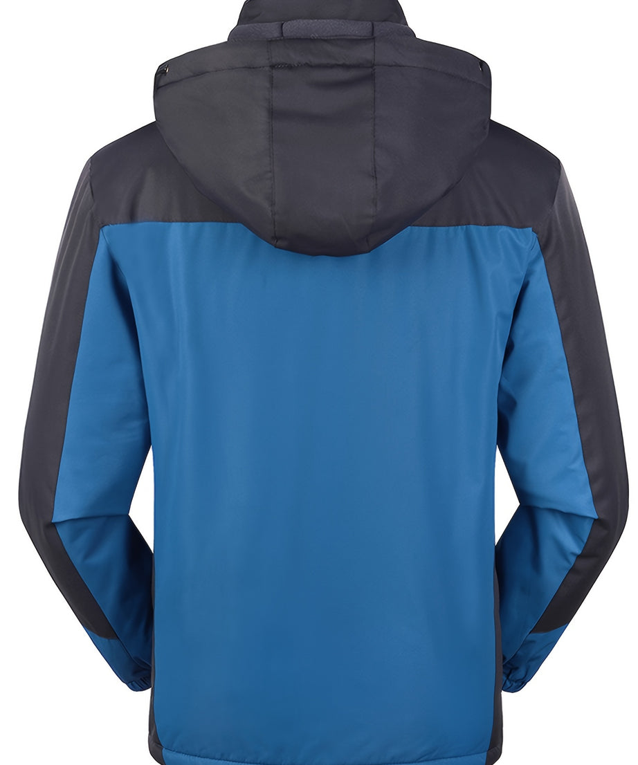 [Thick Hooded Jacket] Windproof Thick Color Block Hooded Jacket | Men's Casual Single-Layer Fleece Jacket for Fall Winter