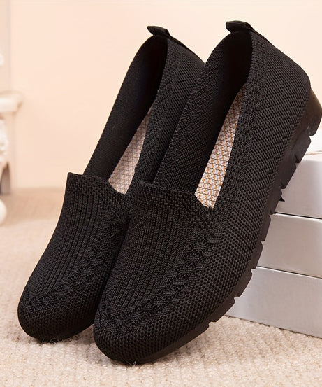 Women's Knitted Solid Color Loafers, Lightweight Non-slip Flat Slip On Shoes, Casual Walking Shoes