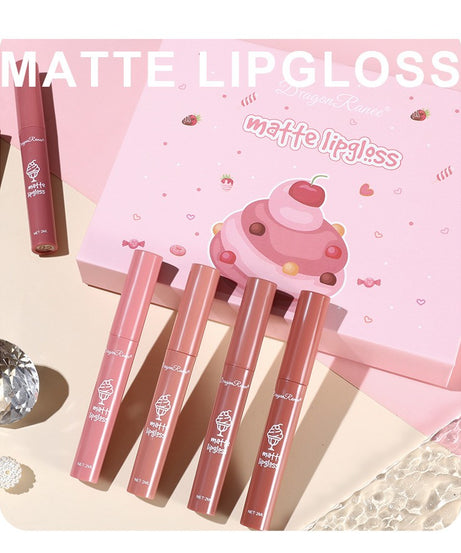 6 Pcs Long Lasting Waterproof Lip Glaze Lipstick 6 Sets Non Stick Cup Nude Skin Color Lip Gloss Cute Set Box