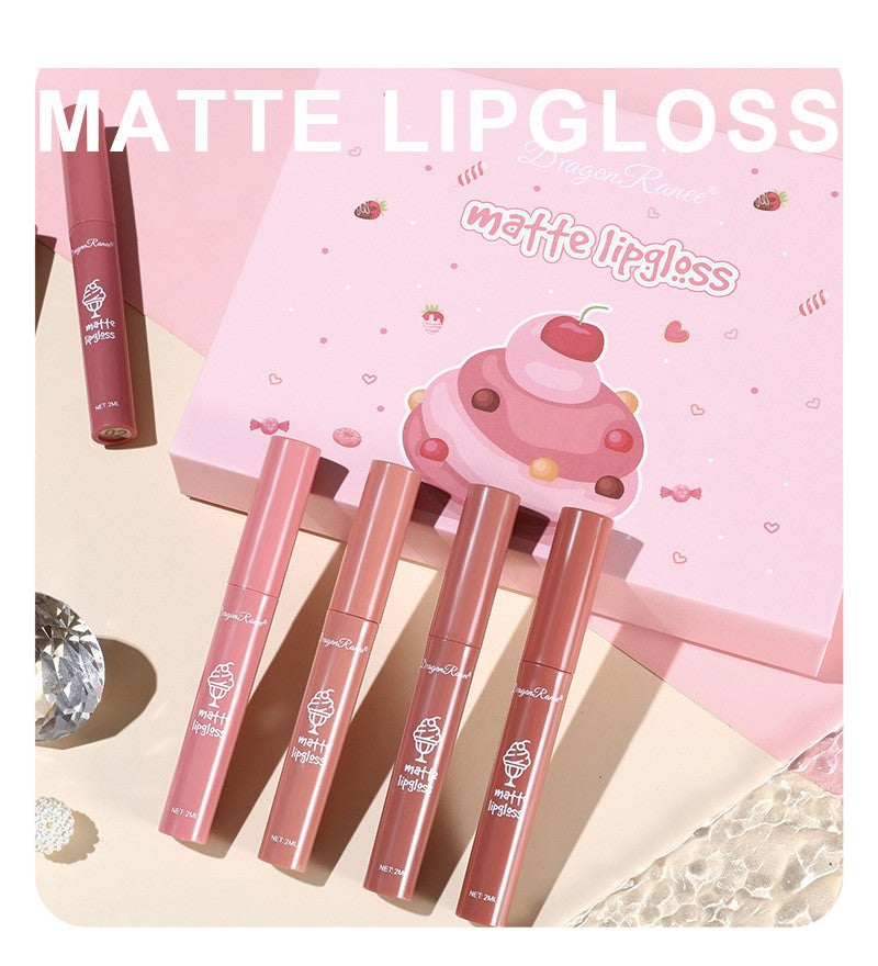 6 Pcs Long Lasting Waterproof Lip Glaze Lipstick 6 Sets Non Stick Cup Nude Skin Color Lip Gloss Cute Set Box