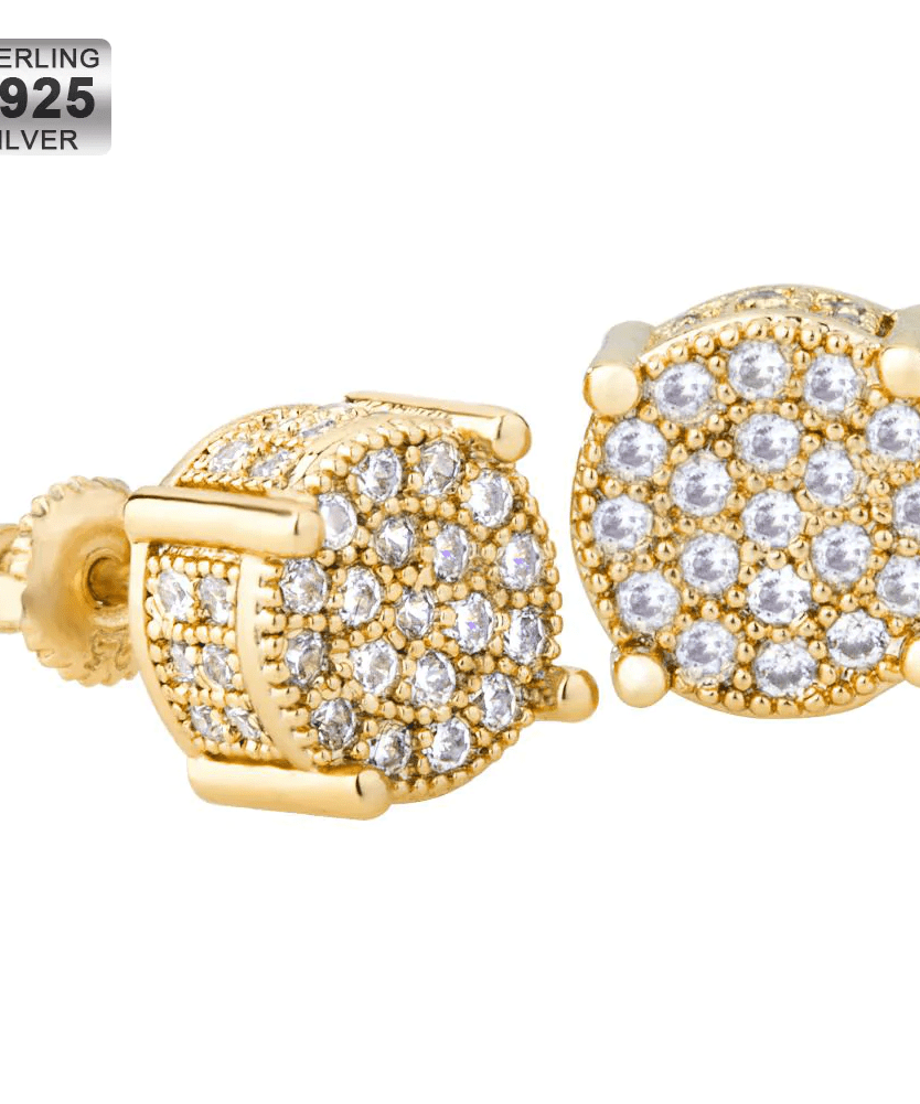 Set of 2 S925 Silvery Hip-Hop Men'S Earrings Featuring Synthetic Zirconia with Micro-Setting And Color Plating in a Round Design.