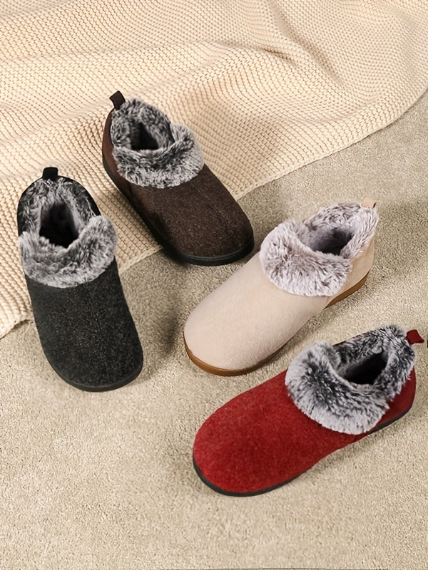 Women's Cozy Plush Household Shoes, Fuzzy Fleece Liner Package Heel Memory Foam Slip-on Shoes, Women's Footwear