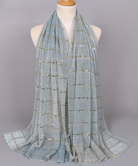 Women Solid Color Scarf Thin Breathable Shawl Lightweight Sparkling Metallic Wrap
