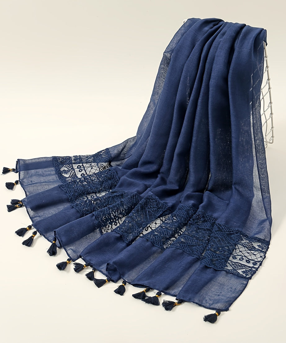 [Elegant Scarf] Elegant Embroidery Hollow Lace Tassel Scarf | Fashion Casual Cold Weather Scarves Wraps For Women for eid