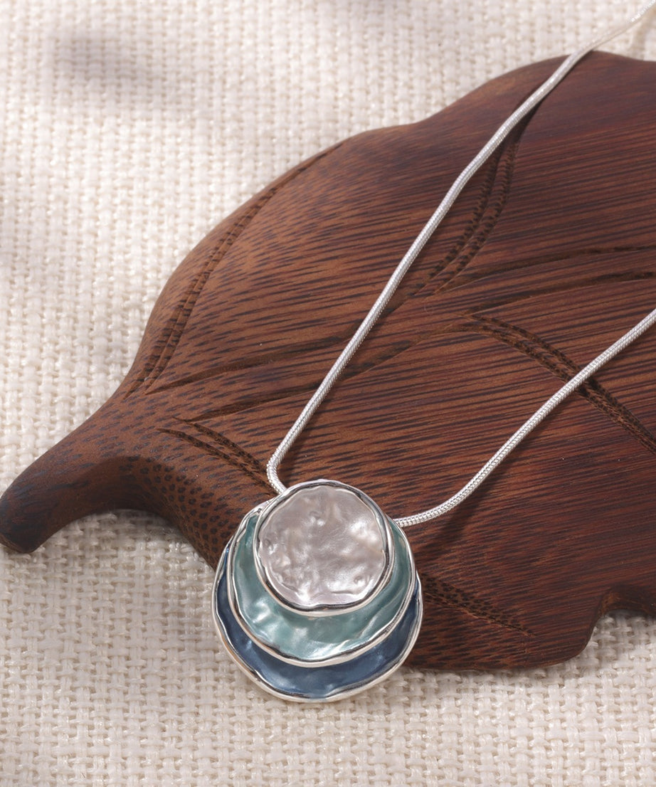 1pc Elegant Blue Enamel Pendant Necklace for Men - Zinc Alloy with Golden Accents, Twisted Rope Chain Design, Sophisticated Accessory for Formal or Casual Attire