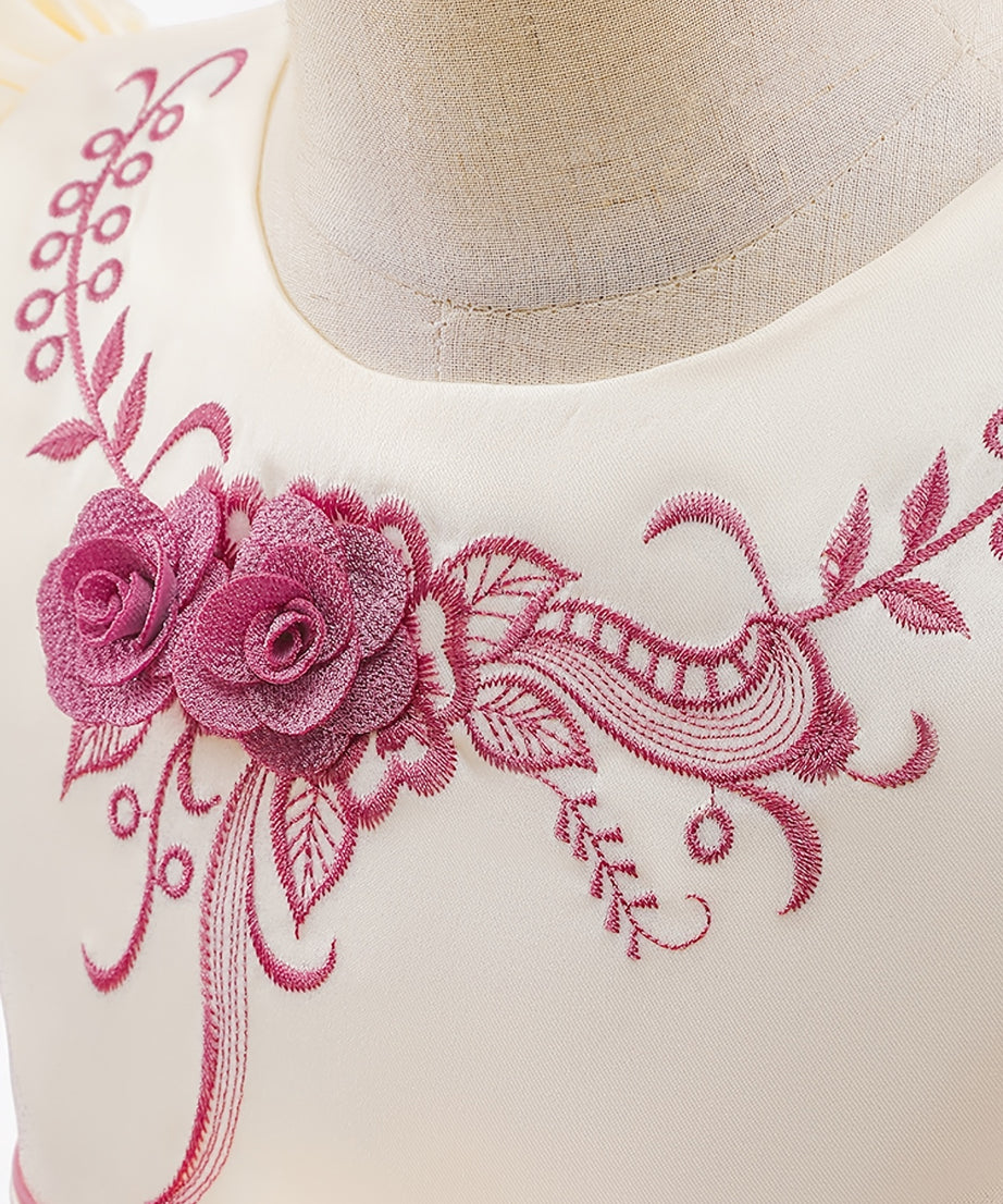 Girls Princess Dress Short Sleeve Embroidered Flower Bow Lace Dress Performance Dress Wedding Flower Girls For Evening Birthday Party Kids Clothes